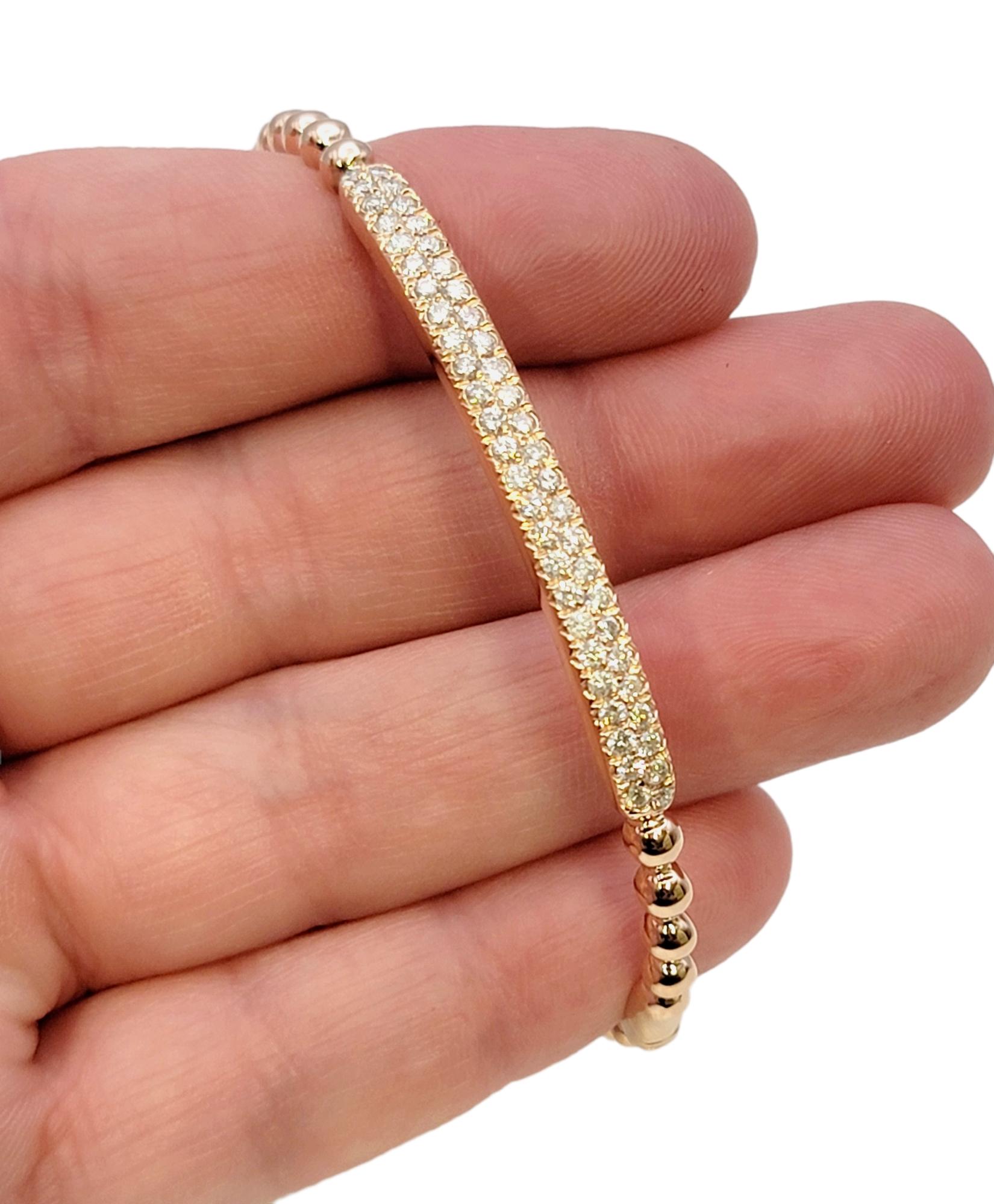 14 Karat Rose Gold Bubble Style Narrow Stacking Bangle Bracelet with Diamonds For Sale 6