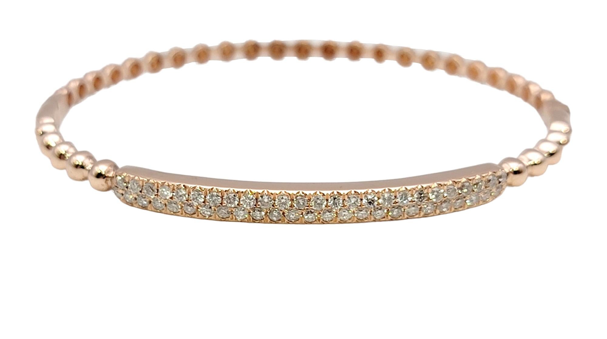 Contemporary 14 Karat Rose Gold Bubble Style Narrow Stacking Bangle Bracelet with Diamonds For Sale
