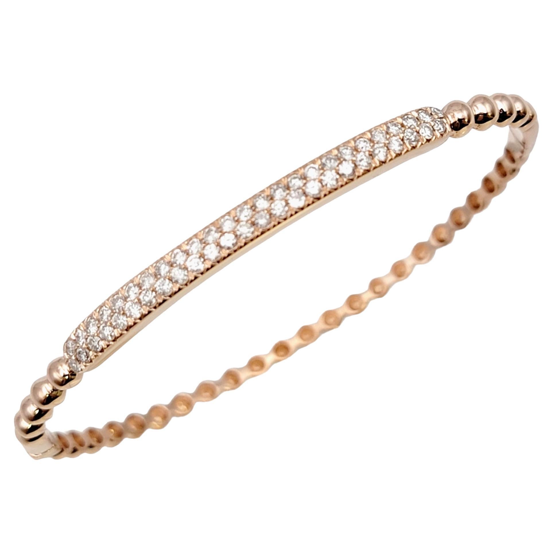 14 Karat Rose Gold Bubble Style Narrow Stacking Bangle Bracelet with Diamonds For Sale