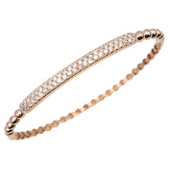 Bracelet jonc étroit empilable en or rose 14 carats de style bulle avec diamants