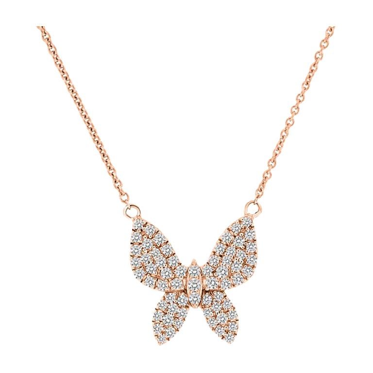 Grand collier papillon en or rose 14 carats avec diamants de 1/2 carat