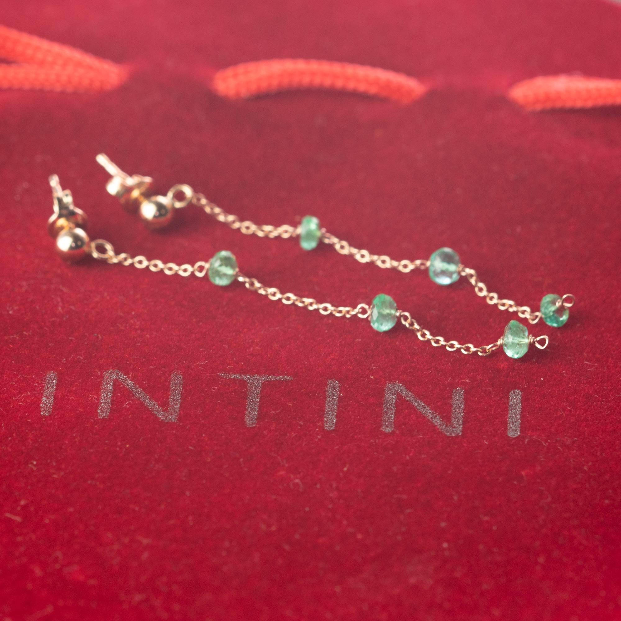 Pendientes largos colgantes hechos a mano con cadena de oro rosa de 14 quilates en venta 1