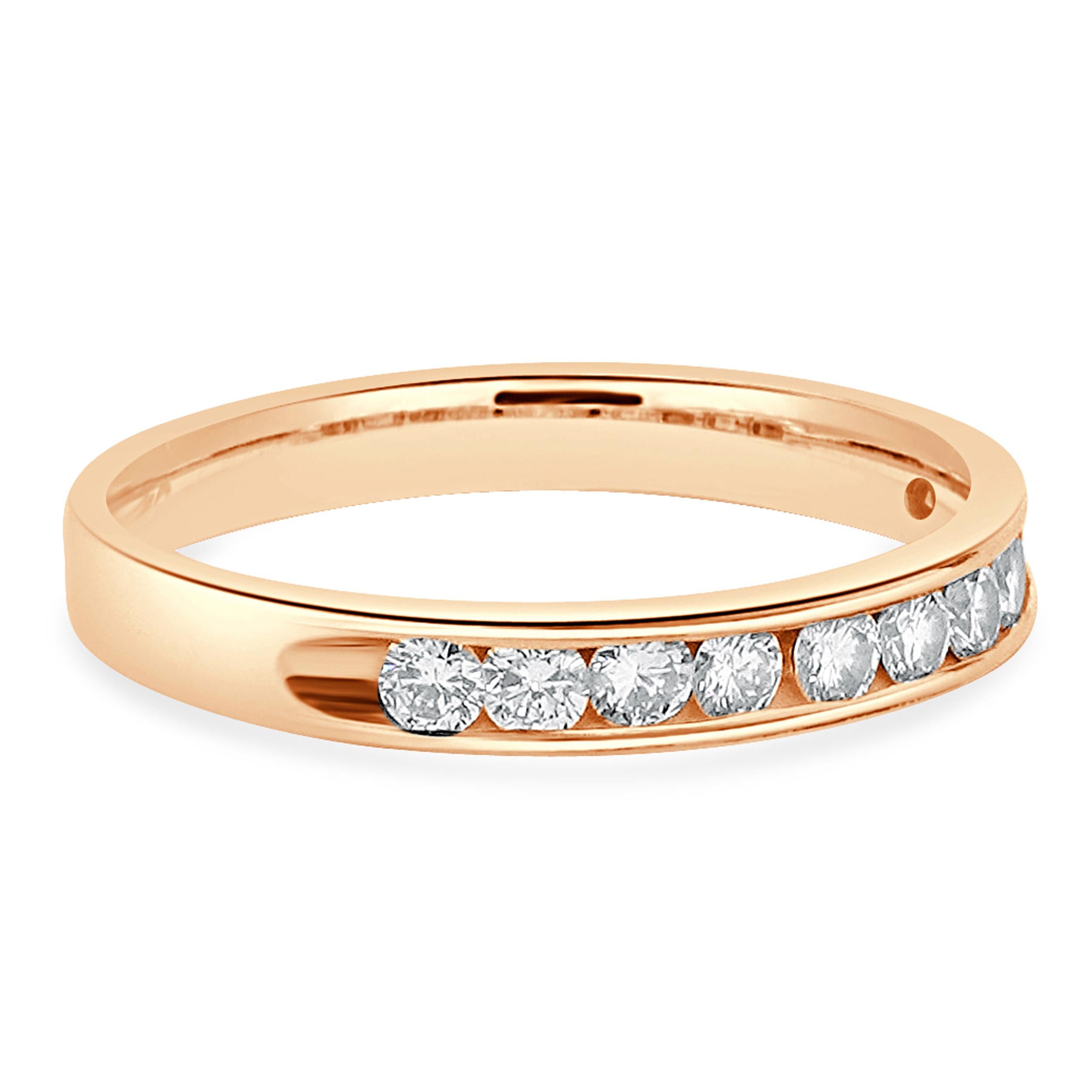 Round Cut 14 Karat Rose Gold Channel Set Diamond Band For Sale