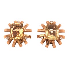 14 Karat Rose Gold Citrine Diamond Belgian Earrings