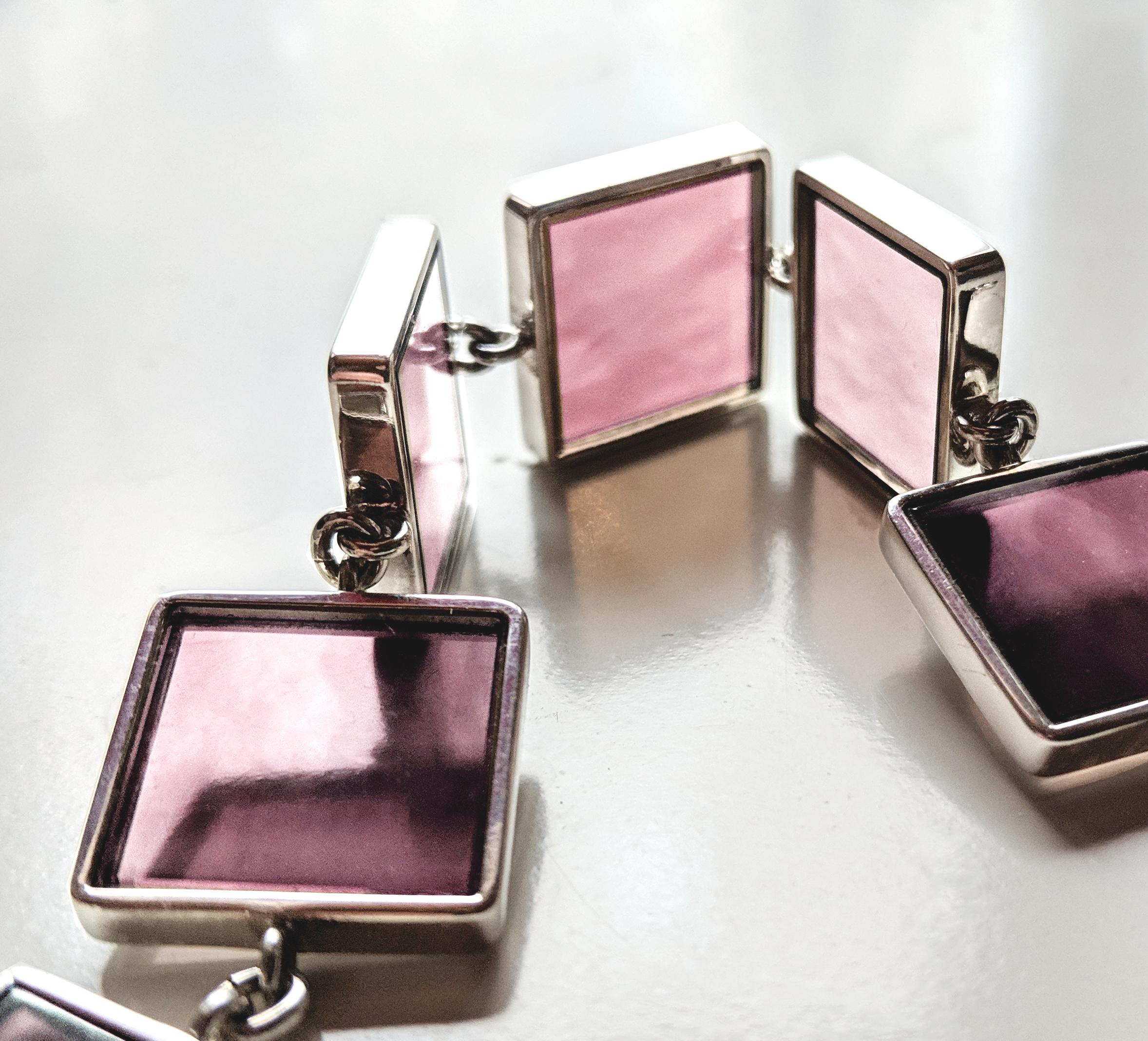 Fourteen Karat Rose Gold Contemporary Ink Bracelet with Light Pink Onyx For Sale 2