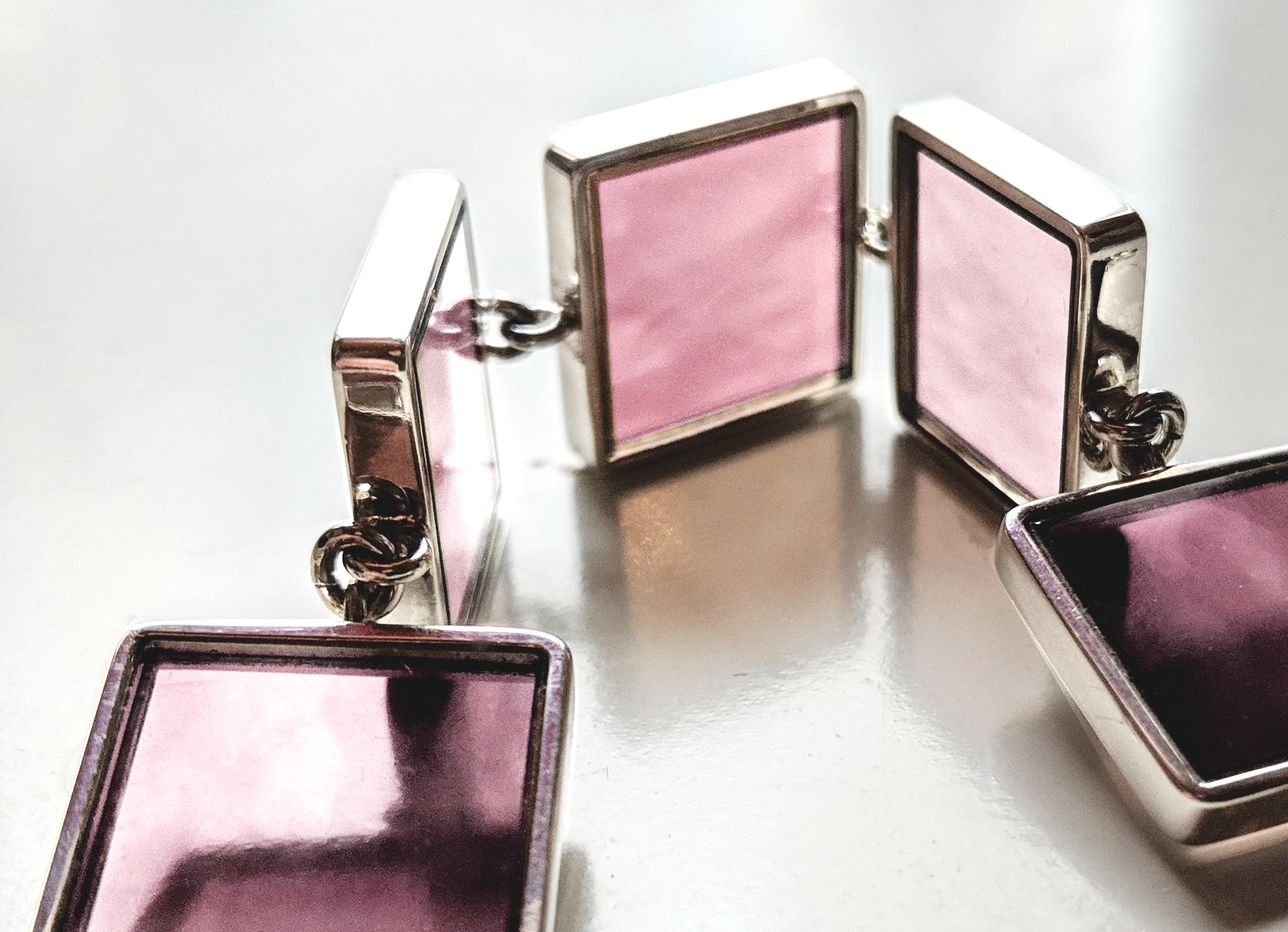 Bracelet d'encre contemporain en or rose 14 carats avec onyx rose clair en vente 2