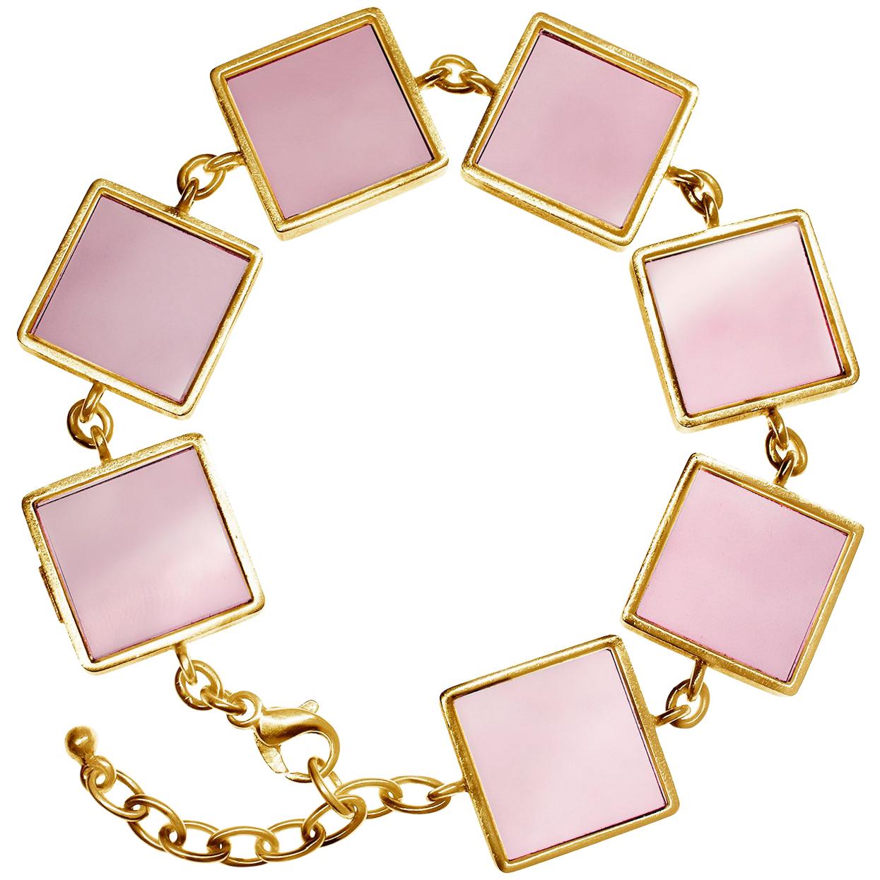 Fourteen Karat Rose Gold Contemporary Ink Bracelet with Light Pink Onyx For Sale