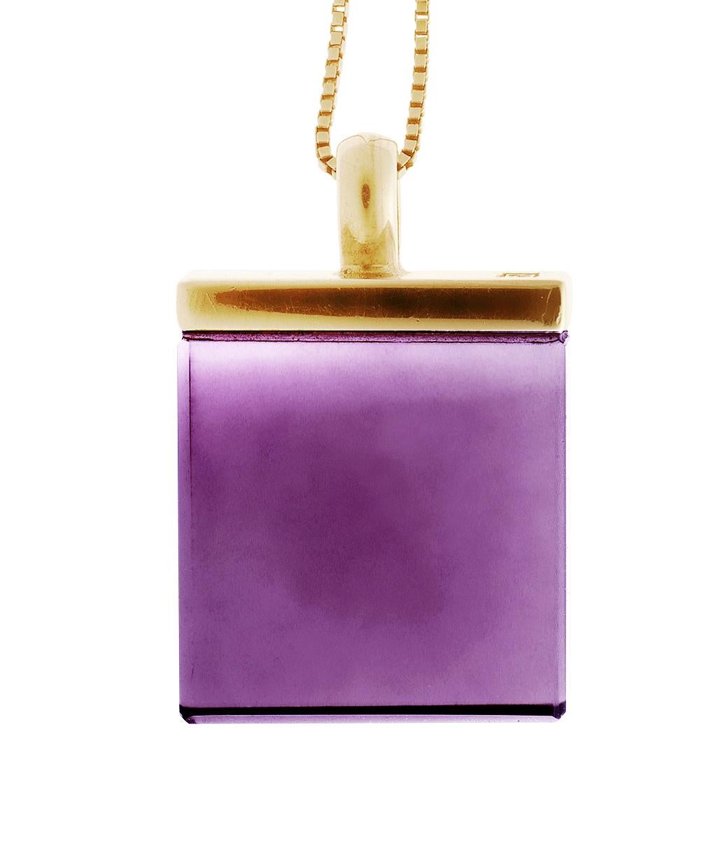 This contemporary pendant necklace features a large 15x15x8 mm size natural amethyst, expertly cut for the artist, and set in 14 karat rose gold. It is part of the Ink collection, which has been featured in Harper's Bazaar and Vogue UA.

The unique