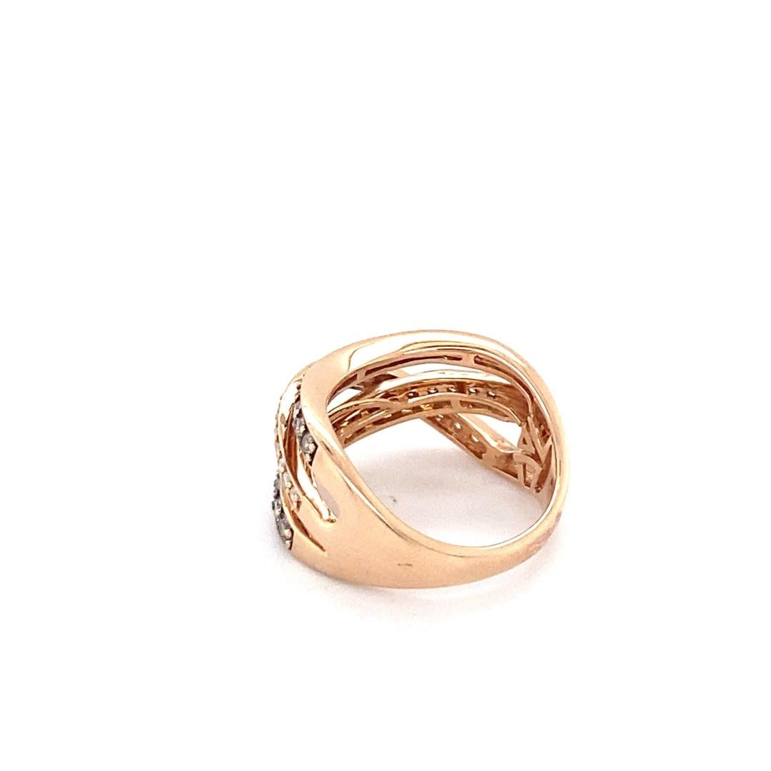 Women's or Men's 14 Karat Rose Gold Criss Cross Diamond Ring For Sale