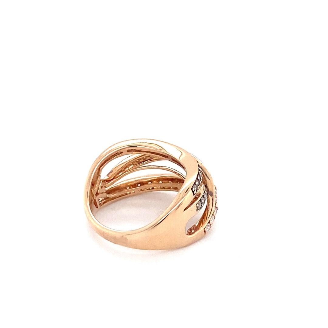 14 Karat Rose Gold Criss Cross Diamond Ring For Sale 1