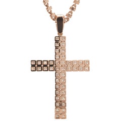 14 Karat Rose Gold Cube Set Princess Cut Diamond Cross Necklace
