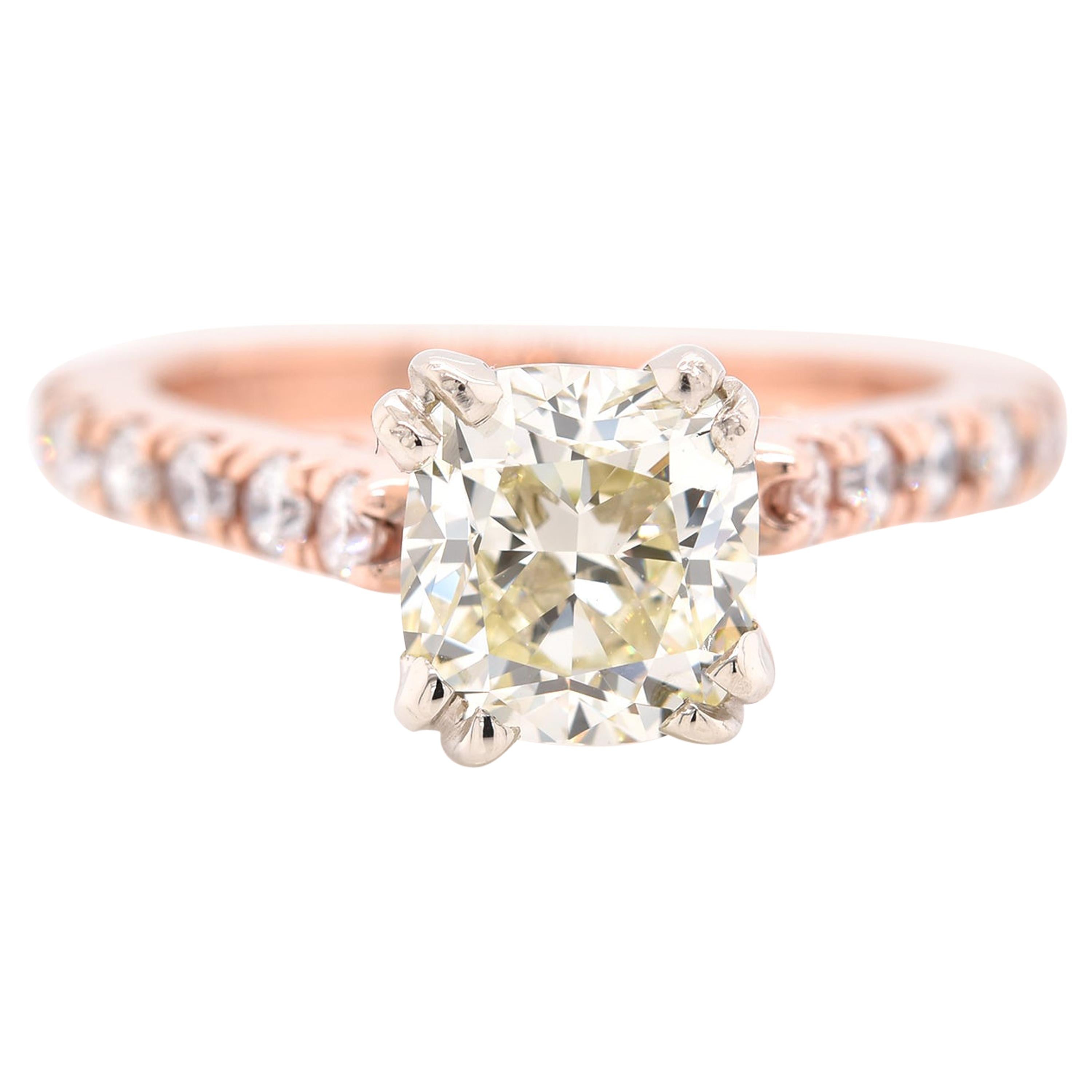 14 Karat Rose Gold Cushion Cut Diamond Engagement Ring GIA Certified