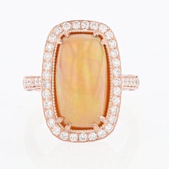 14 Karat Rose Gold Cushion Opal, Pink Sapphire, and Diamond Ring