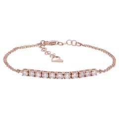 14 Karat Rose Gold Dainty Diamond Bar Chain Bracelet Minimal Fine Jewelry