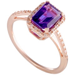 14 Karat Rose Gold Diamond and Amethyst Rectangular Ring