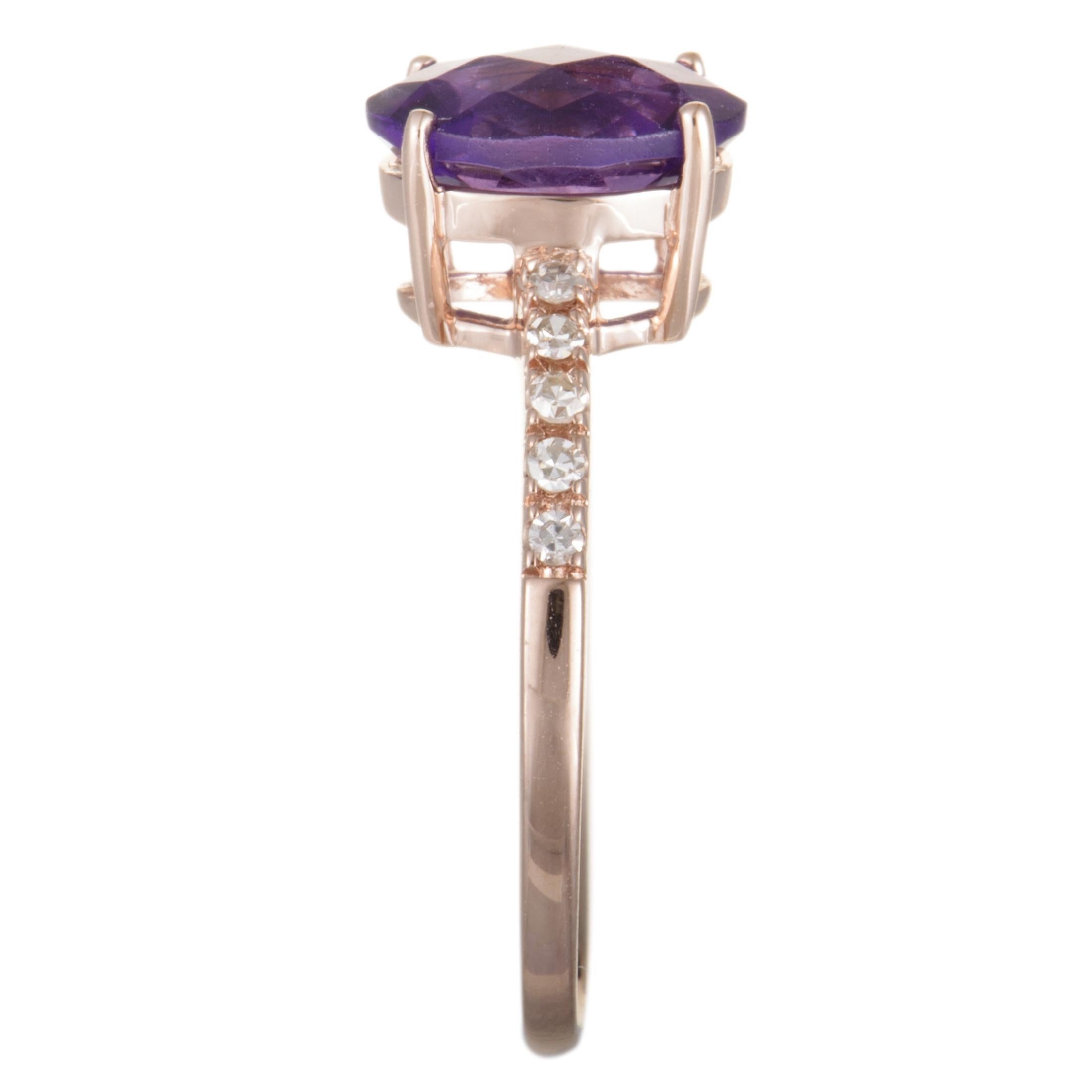 Oval Cut 14 Karat Rose Gold Diamond and Oval Amethyst Ring