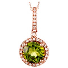 14 Karat Rose Gold Diamond and Peridot Round Pendant Necklace 14 Karat Rose Gold Diamond and Peridot Round Pendant Necklace