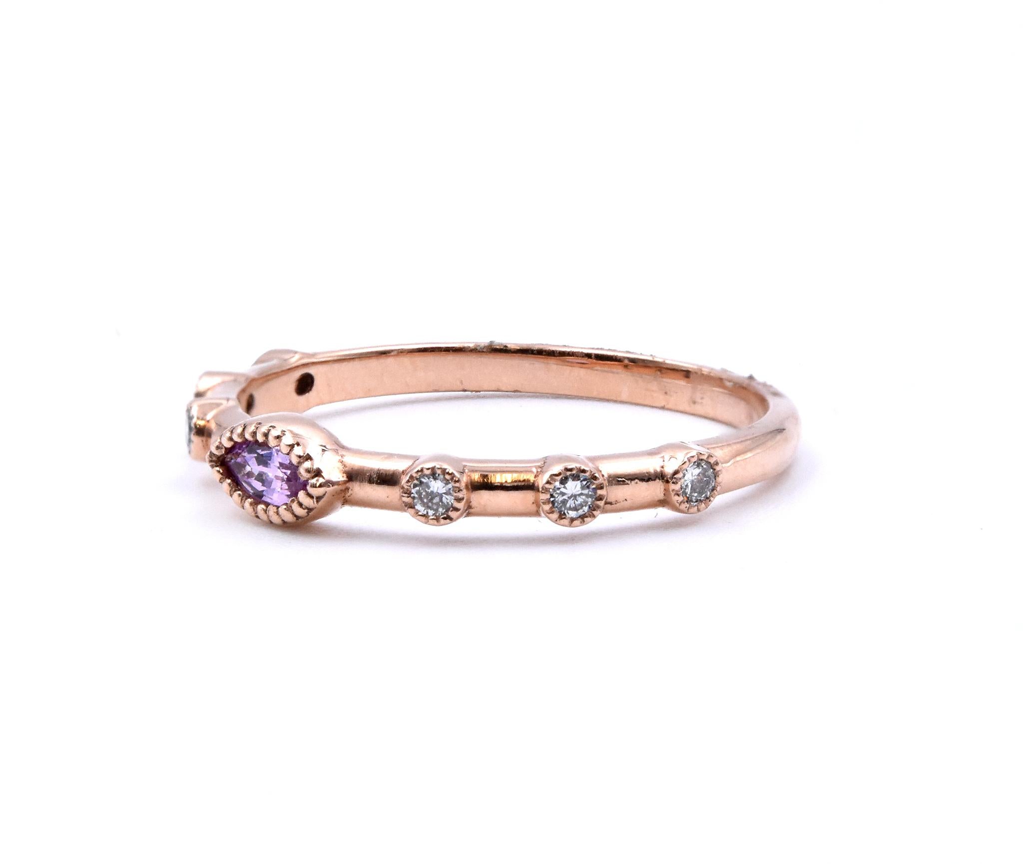 Round Cut 14 Karat Rose Gold Diamond and Pink Sapphire Band For Sale