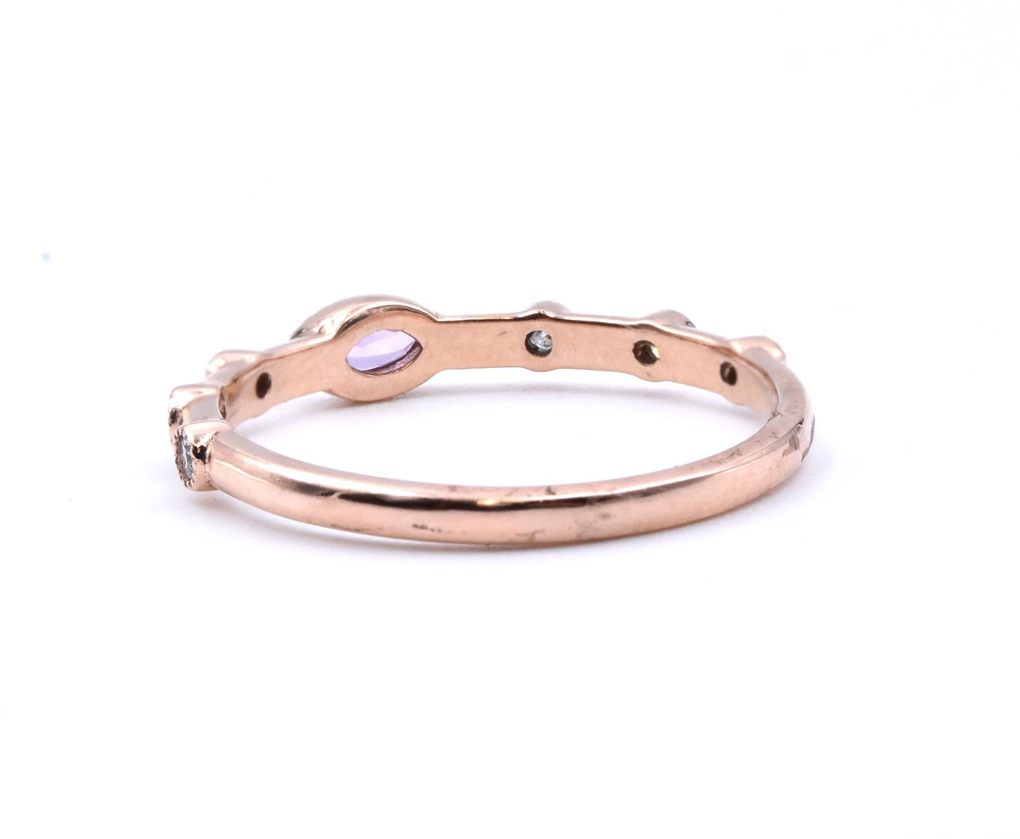 14 Karat Rose Gold Diamond and Pink Sapphire Band In Excellent Condition For Sale In Scottsdale, AZ