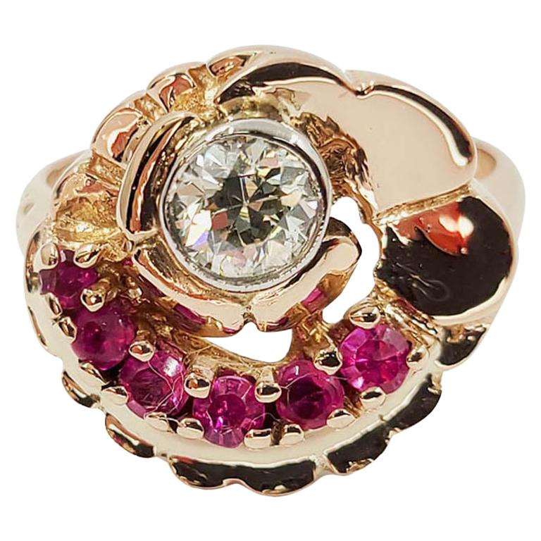 14 Karat Rose Gold Diamond and Ruby Ring
