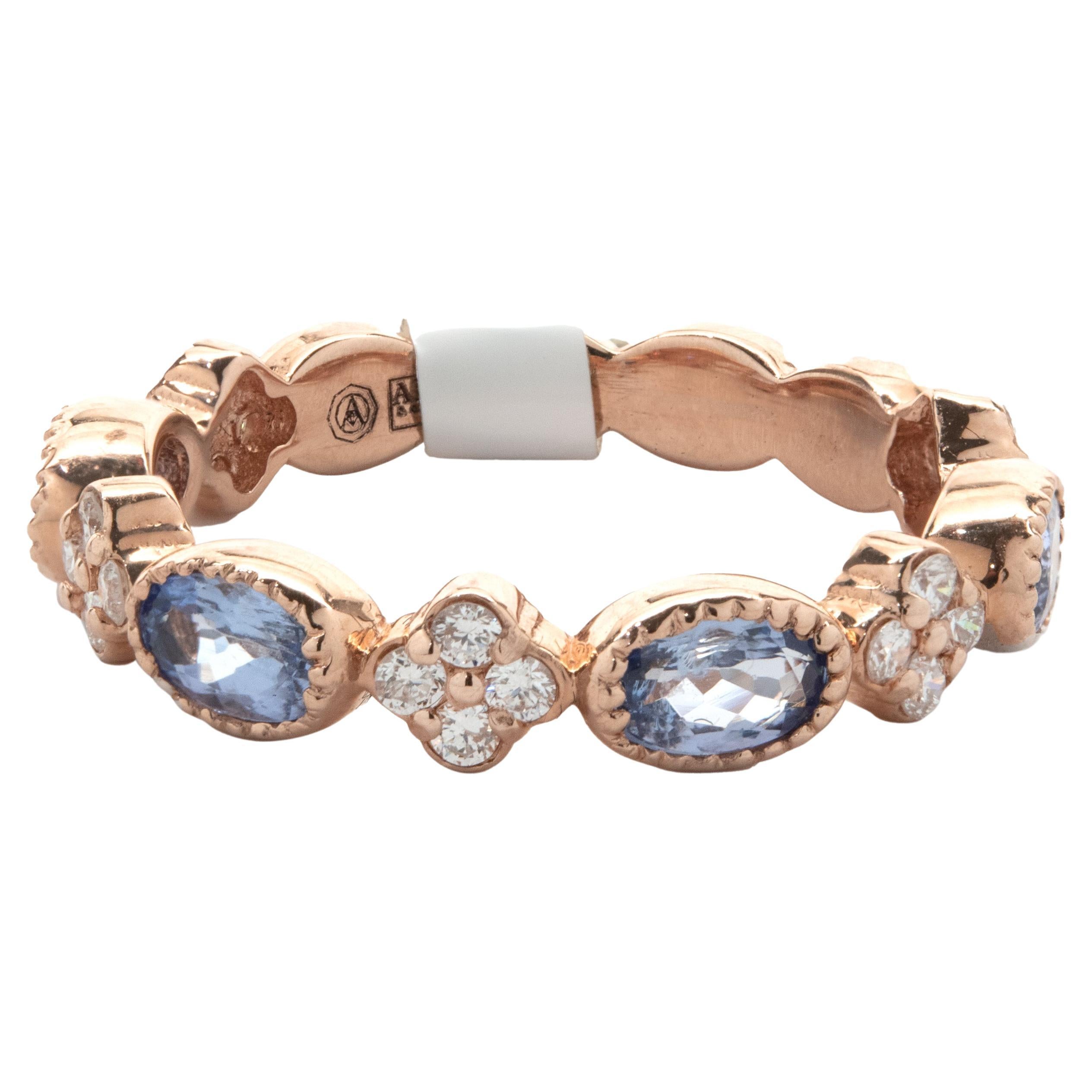 14 Karat Rose Gold Diamond and Tanzanite Star Band For Sale