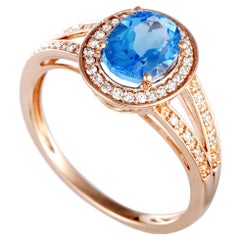 14 Karat Rose Gold Diamond and Topaz Oval Ring