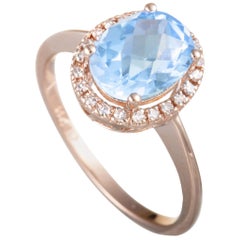 14 Karat Rose Gold Diamond and Topaz Oval Ring