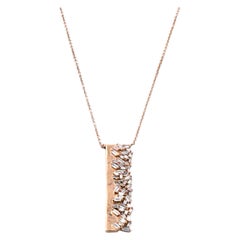 14 Karat Rose Gold Diamond Baguette Cluster Bar Necklace
