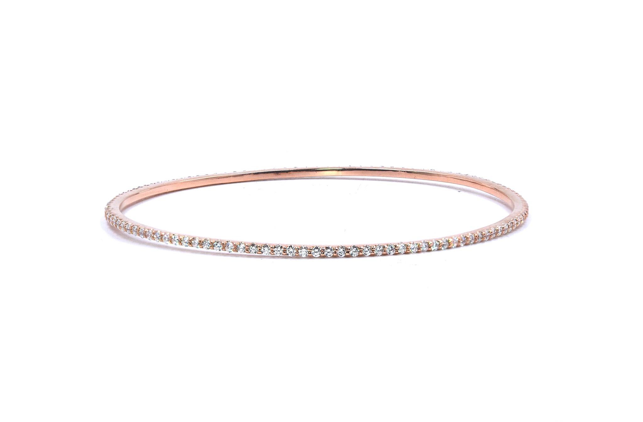 14 Karat Rose Gold Diamond Bangle Bracelet In Excellent Condition In Scottsdale, AZ