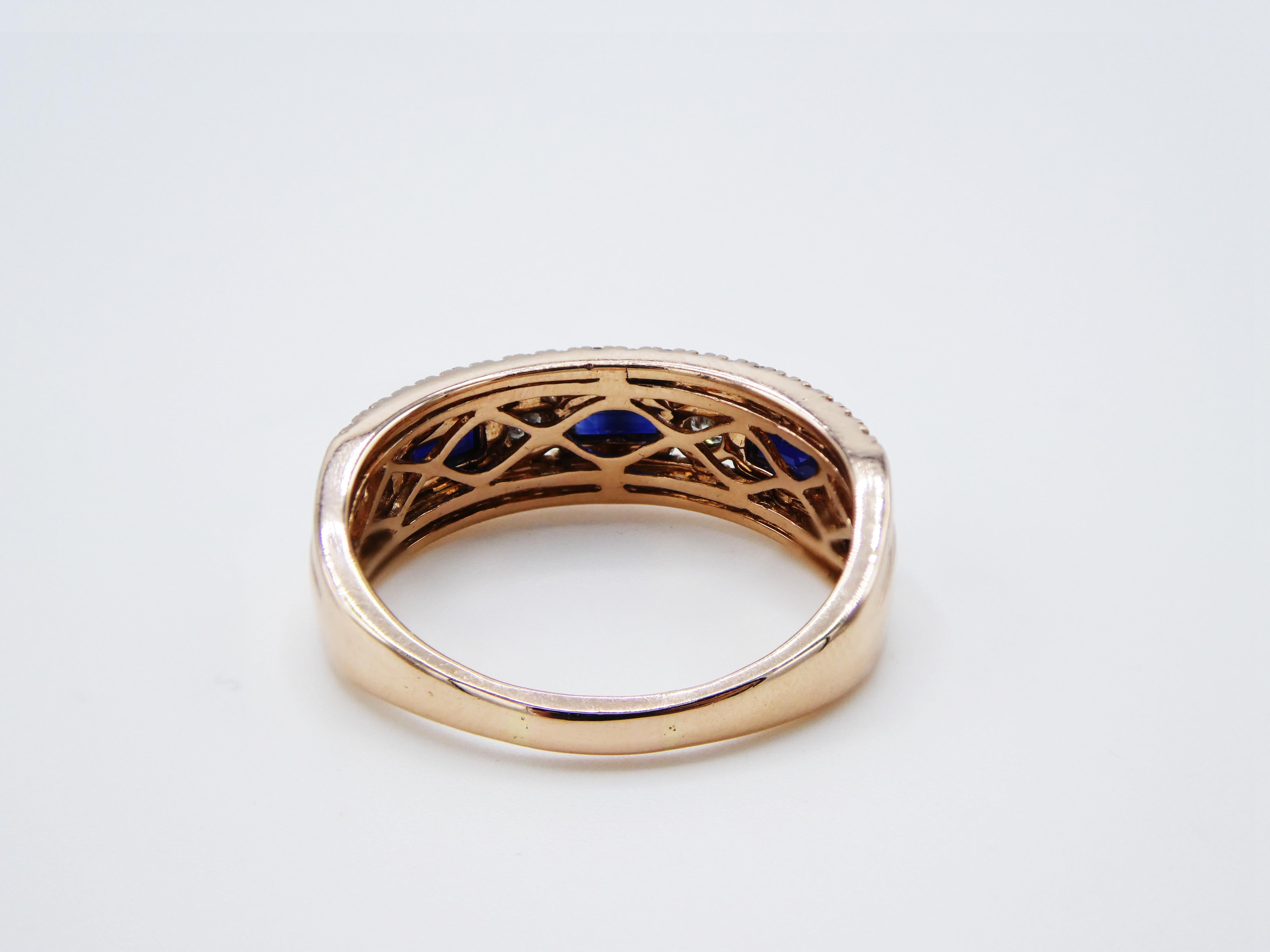 14 Karat Rose Gold Diamond and Blue Sapphire Band Ring In Excellent Condition In  Baltimore, MD