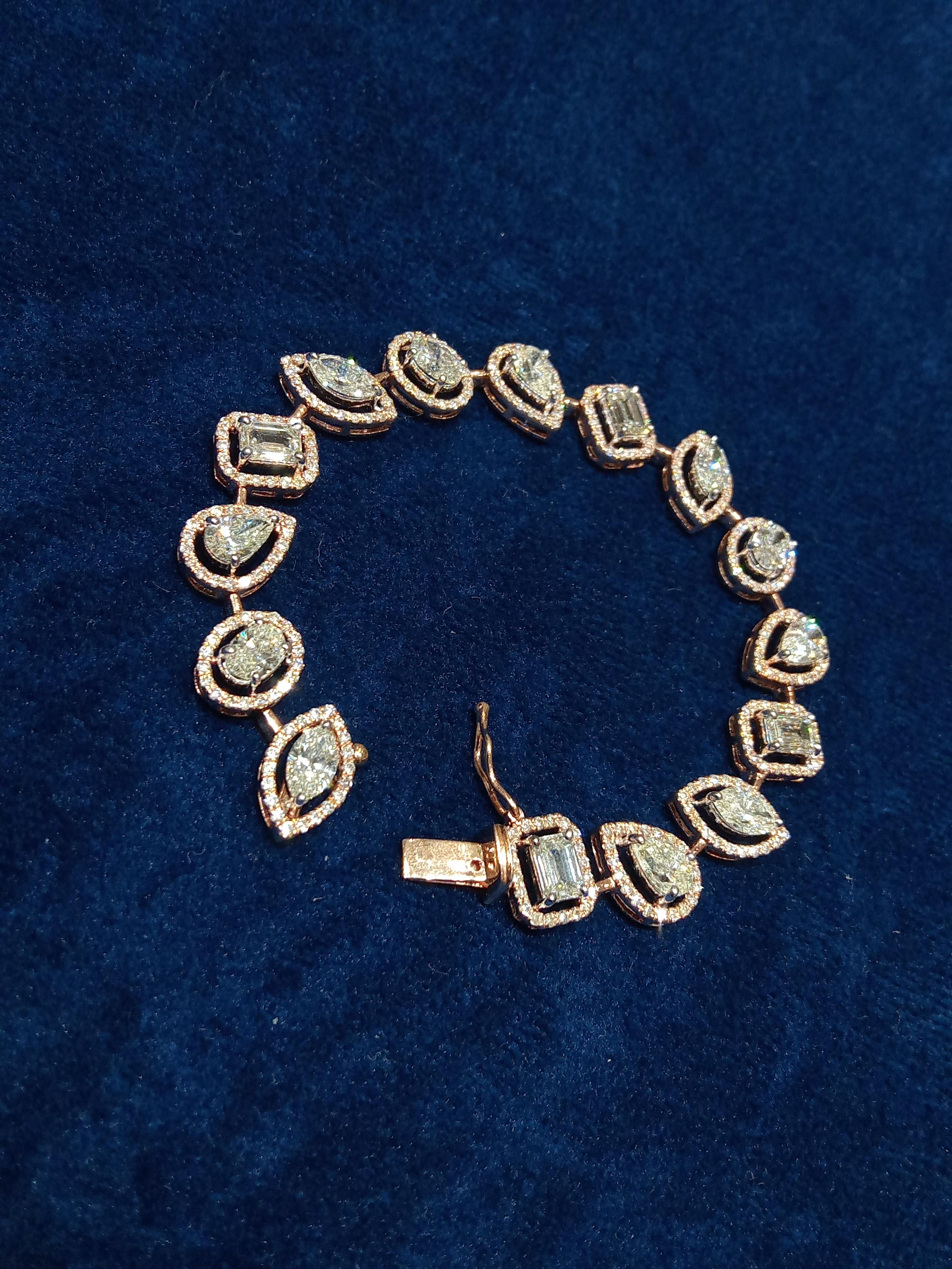 Mixed Cut 14 Karat Rose Gold Diamond Bracelet  For Sale