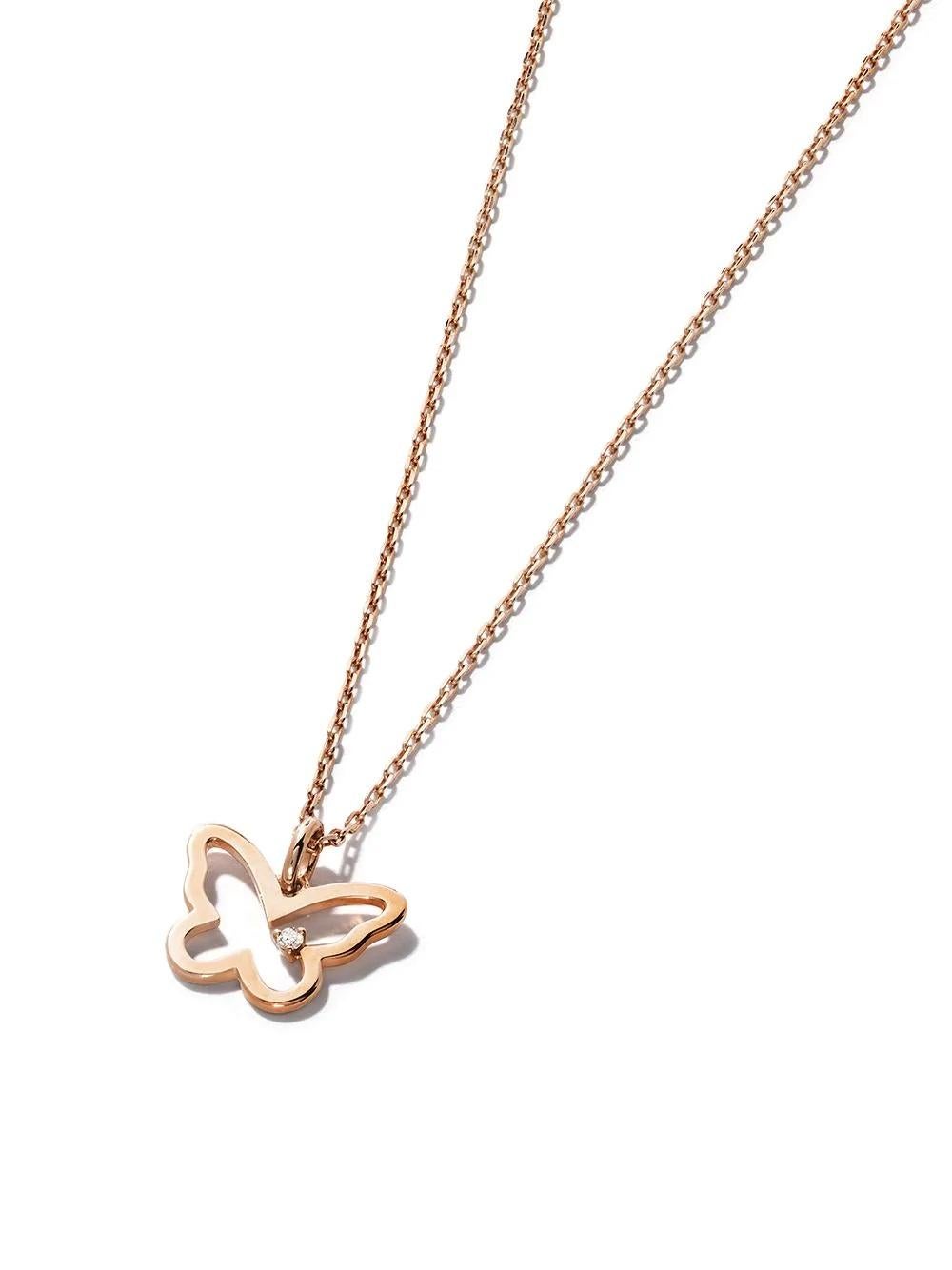 14 Karat Rose Gold Diamond Butterfly Necklace In New Condition For Sale In Hong Kong, HK