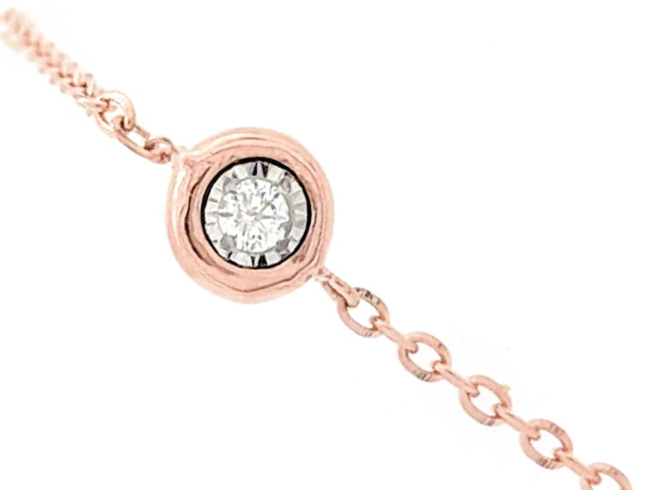 14 Karat Rose Gold Diamond by The Yard Necklace .19 Carat In Excellent Condition In Gainesville, FL