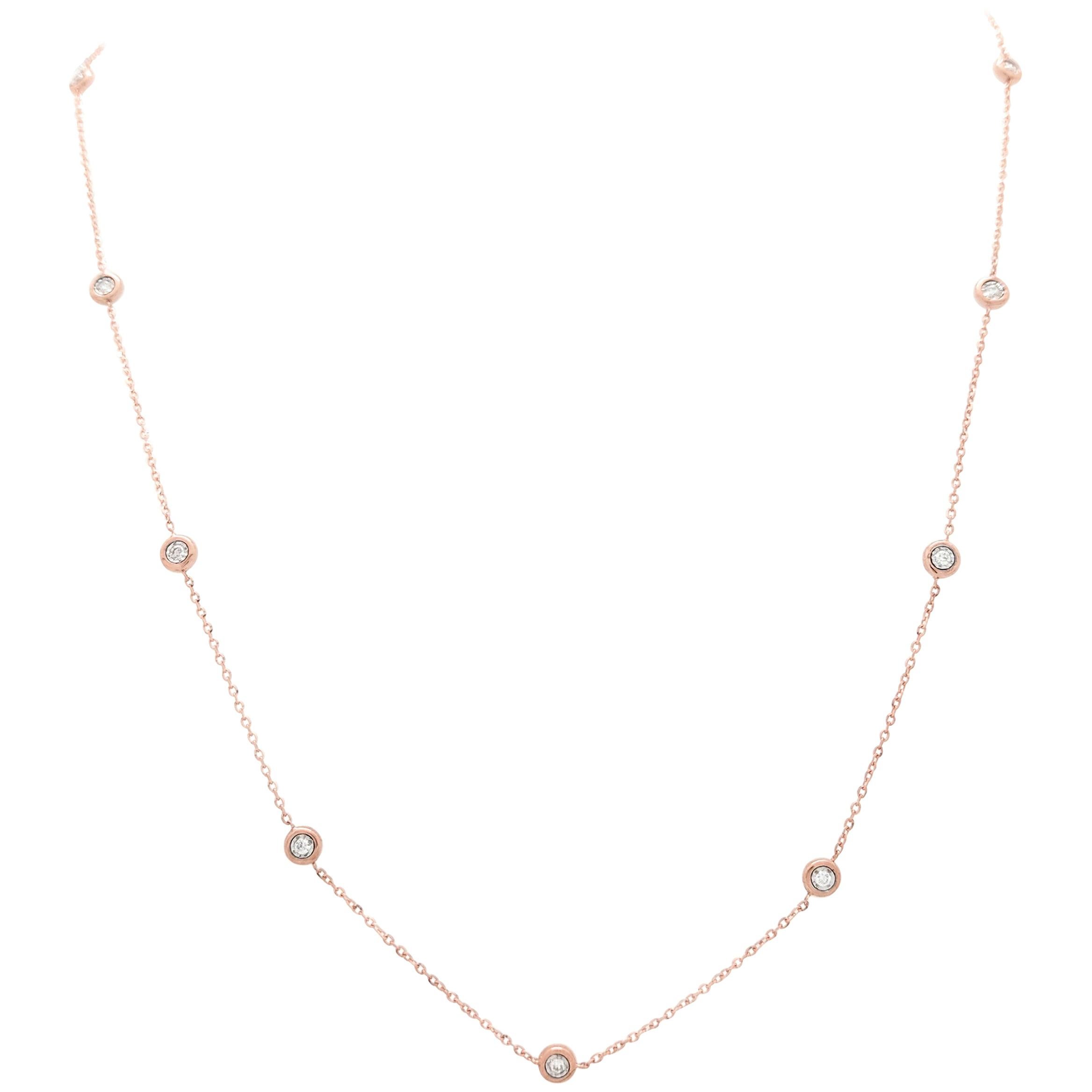 14 Karat Rose Gold Diamond by The Yard Necklace .19 Carat