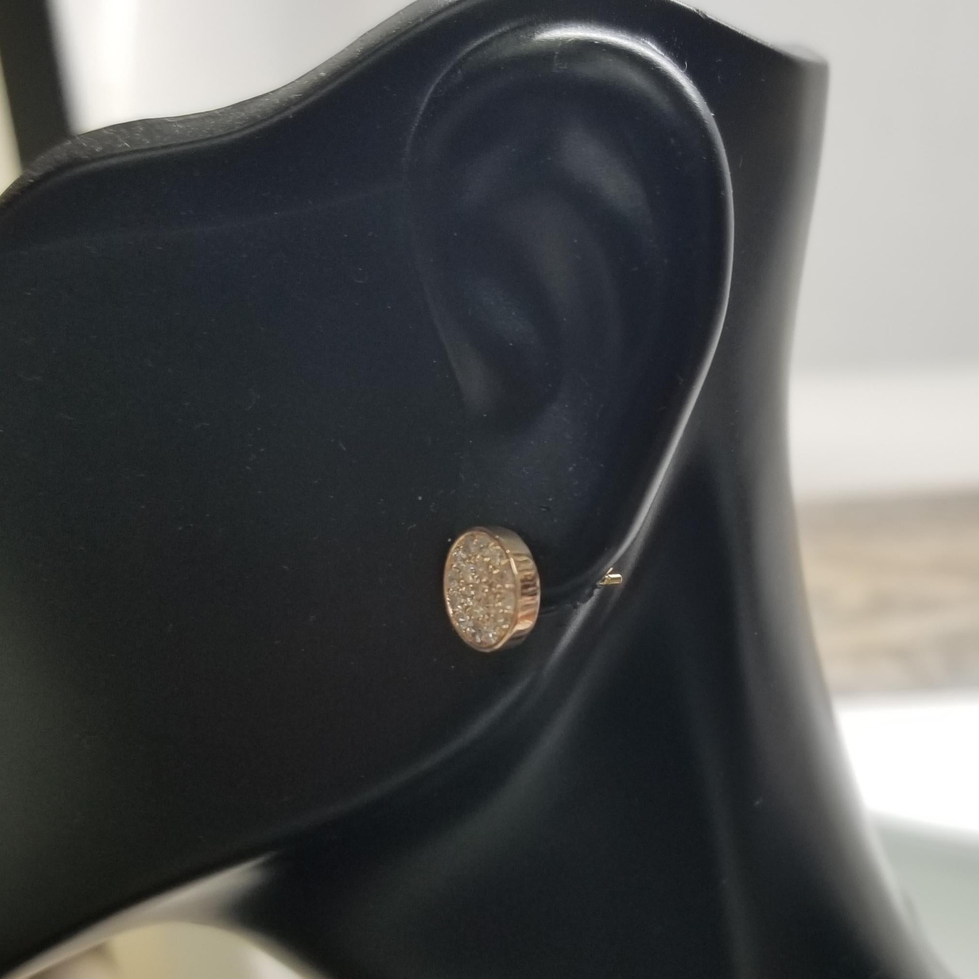 14 Karat Rose Gold Diamond Cluster Round Earrings Pave' Set In New Condition For Sale In Los Angeles, CA