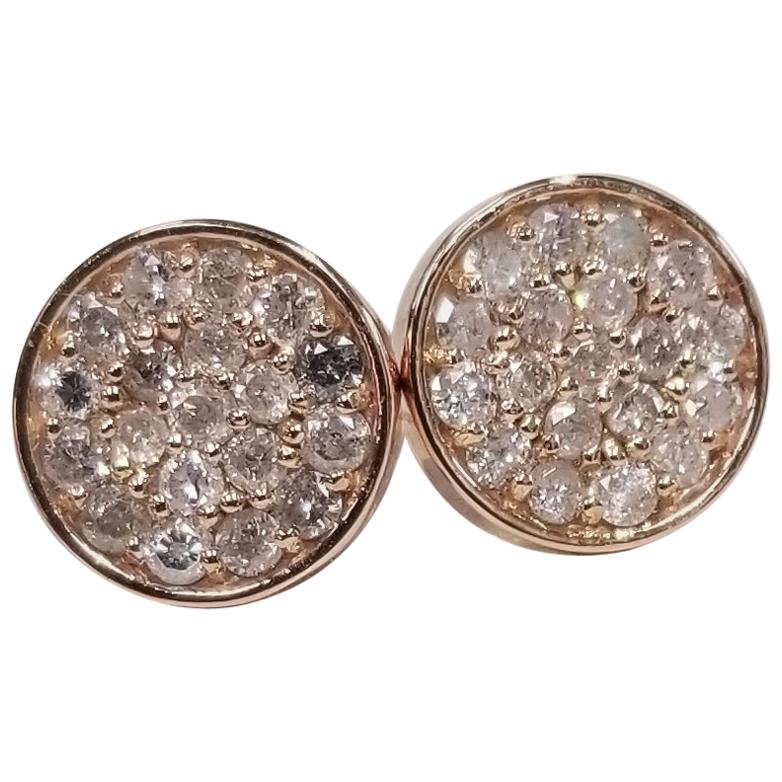 14 Karat Rose Gold Diamond Cluster Round Earrings Pave' Set For Sale