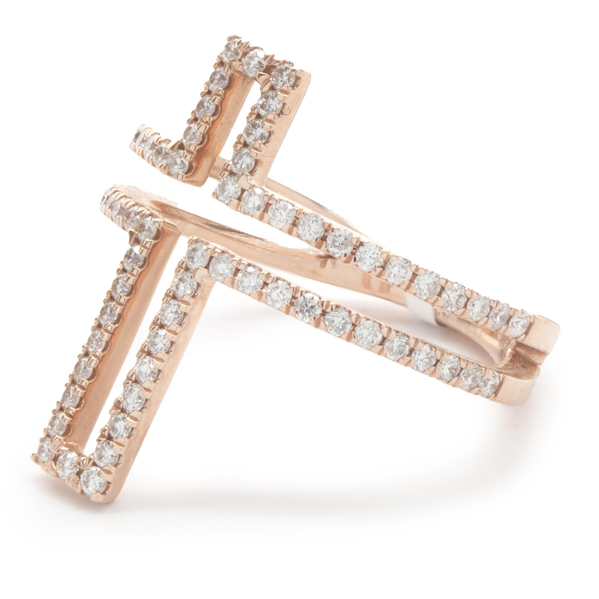 14 Karat Rose Gold Diamond Cross Cutout Ring In Excellent Condition For Sale In Scottsdale, AZ