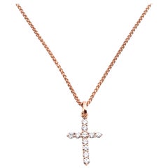 14 Karat Rose Gold Diamond Cross Necklace