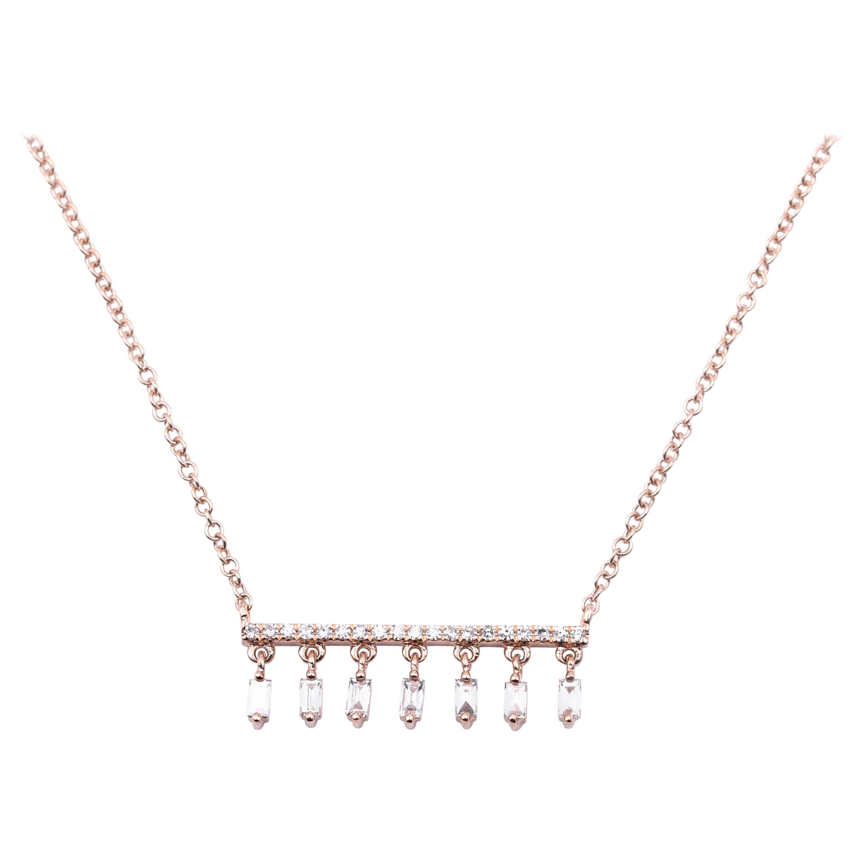 14 Karat Rose Gold Diamond Dangle Necklace