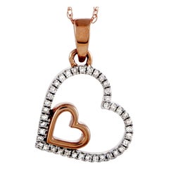 14 Karat Rose Gold Diamond Double Heart Pendant Necklace