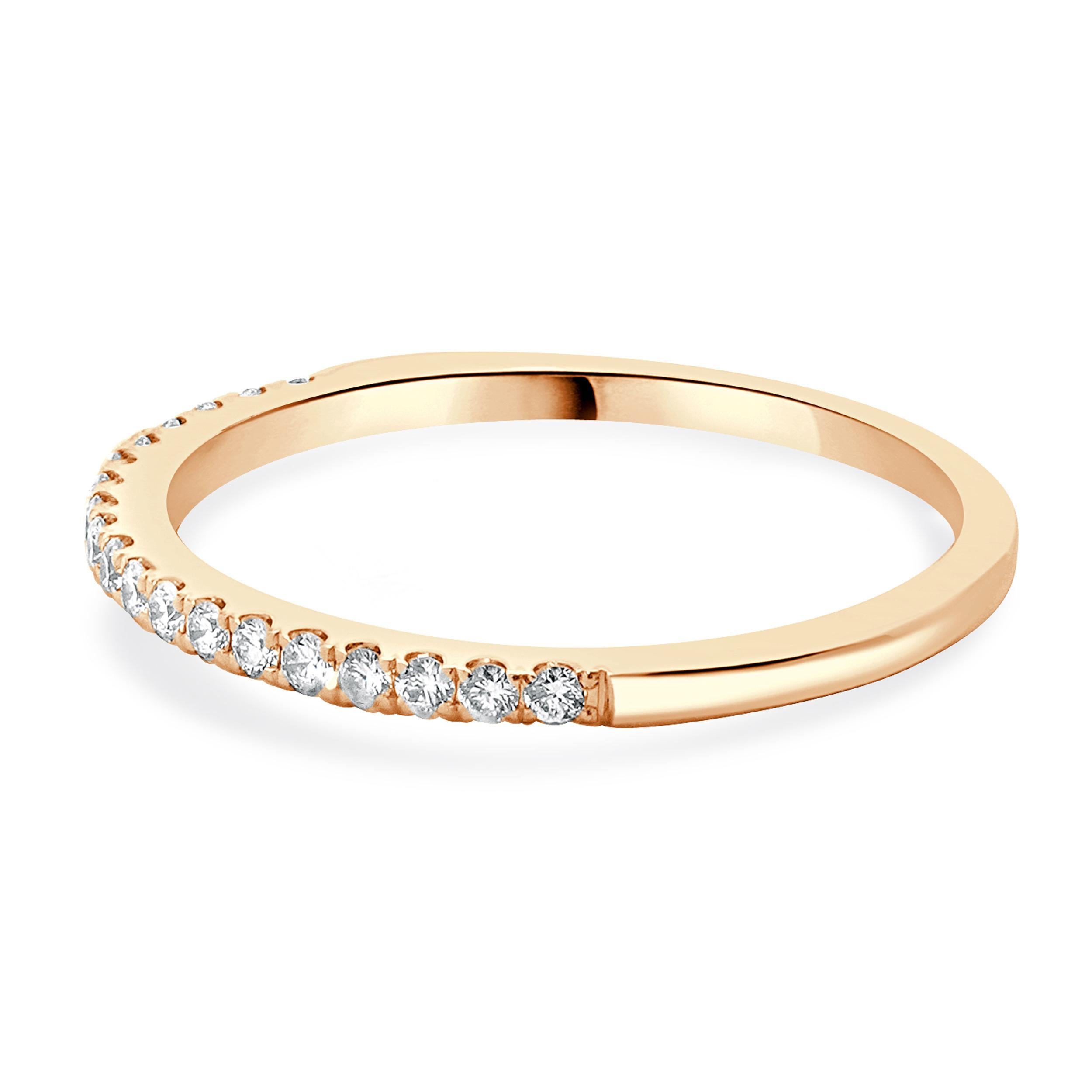 Designer: custom
Material: 14K rose gold
Diamond: 19 round brilliant cut = 0.10cttw
Color: F/G
Clarity: SI1
Ring size: 6 (please allow two additional shipping days for sizing requests)
Weight: 1.18 grams
