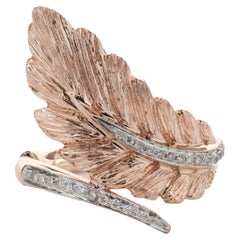 14 Karat Rose Gold Diamond Feather Bypass Ring