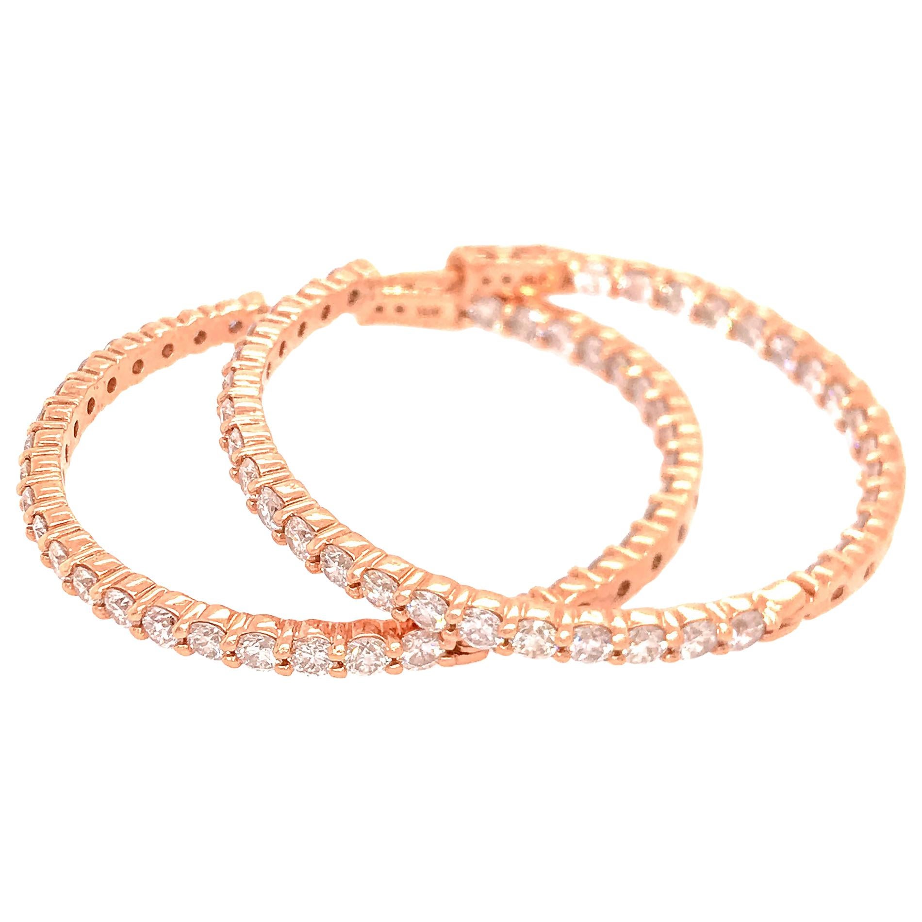 14 Karat Rose Gold Diamond Hoop Earrings