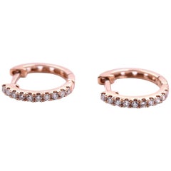 14 Karat Rose Gold Diamond Huggie Hoop Earrings