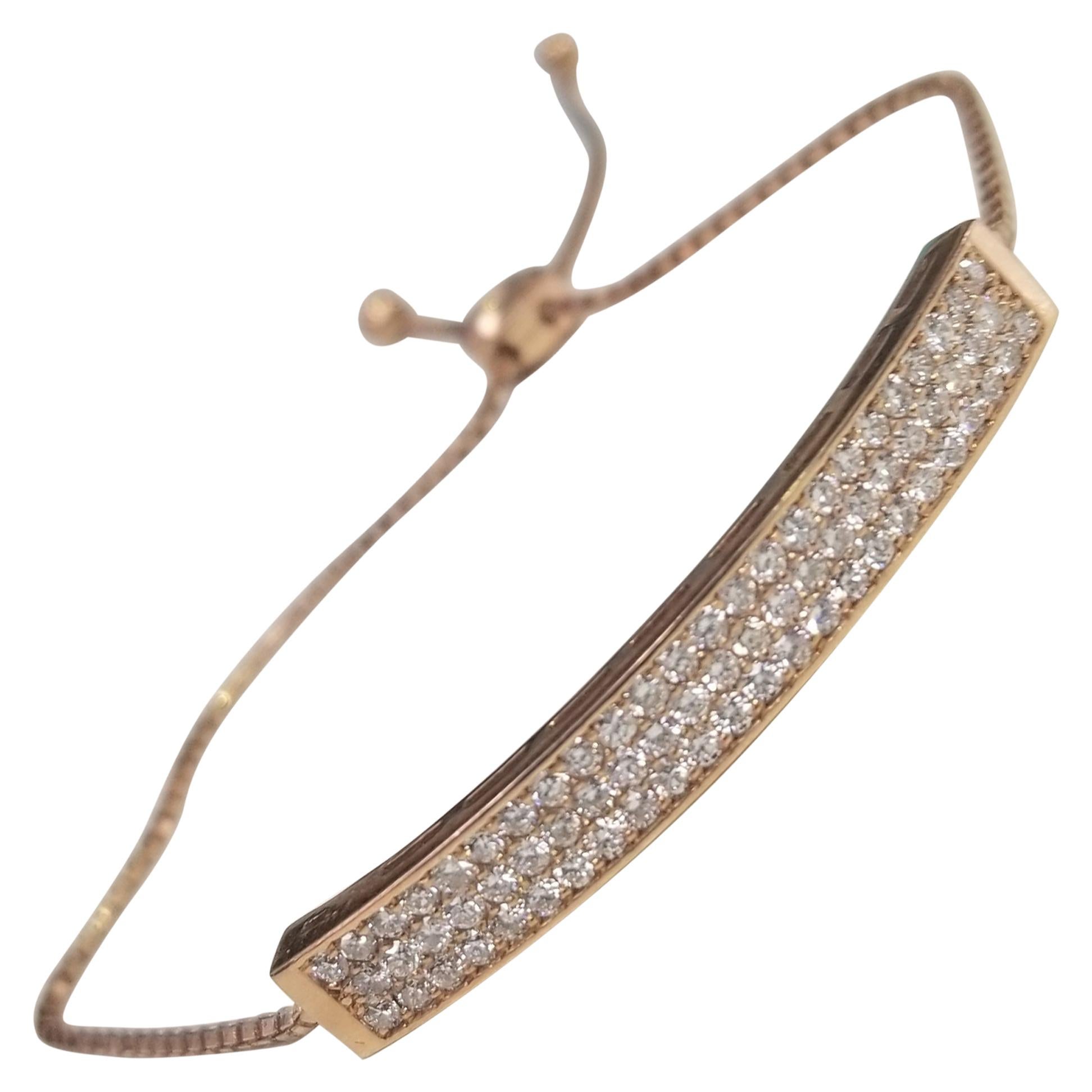 14 Karat Rose Gold Diamond ID Pave' Bracelet with Adjustable Pulls