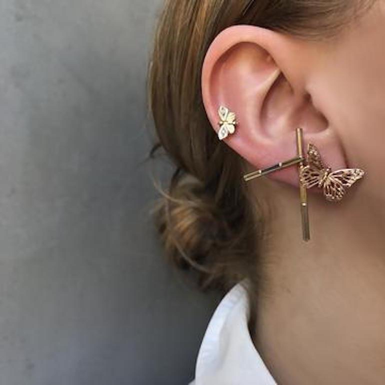 Contemporary 14 Karat Rose Gold Diamond Lace Monarch Hinge Butterfly Earrings  For Sale