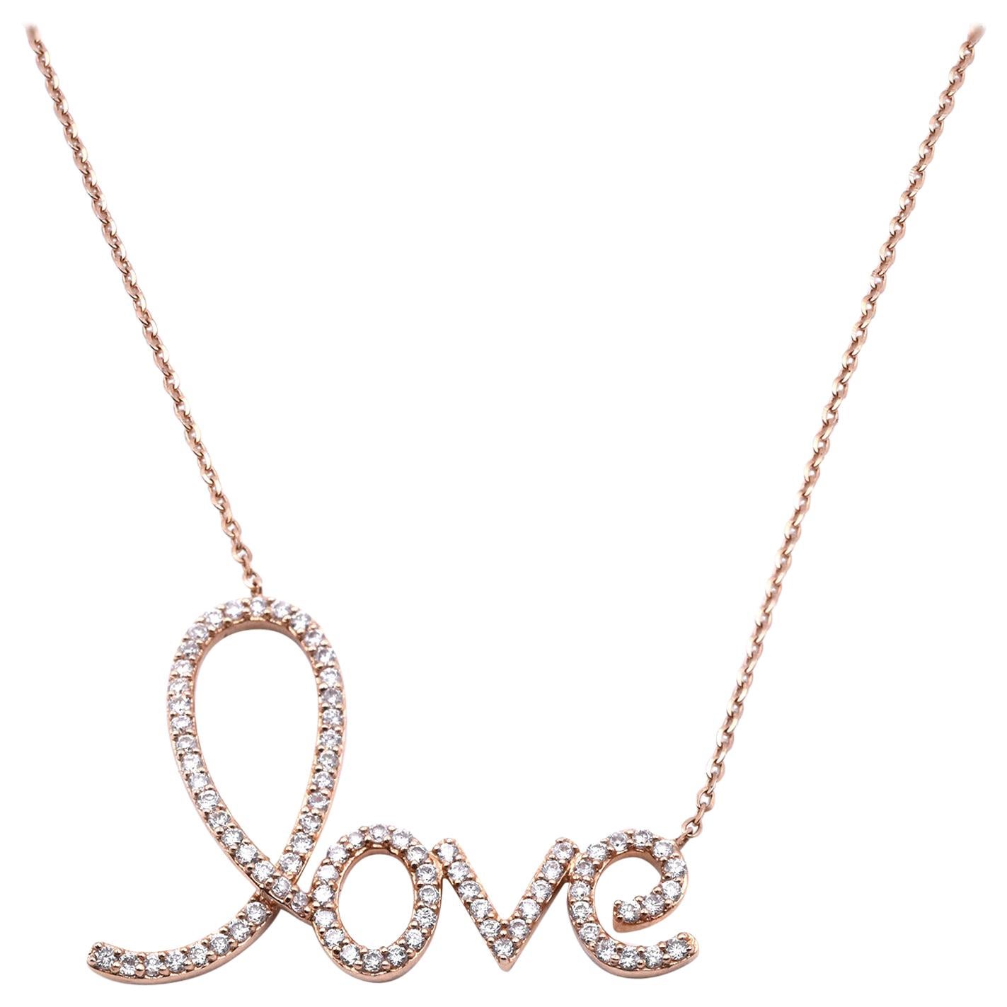 14 Karat Rose Gold Diamond Love Necklace