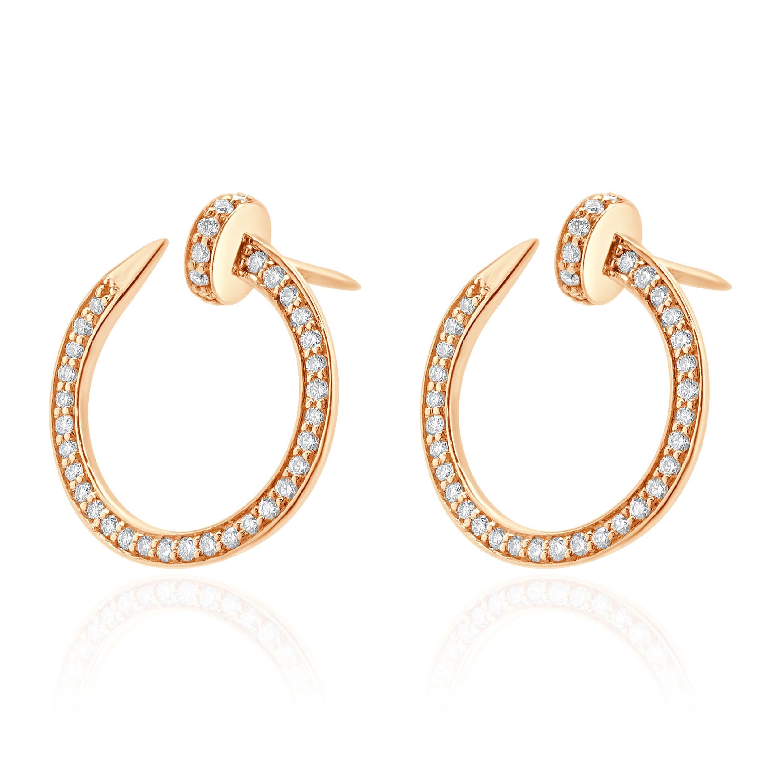 14 Karat Rose Gold Diamond Nail Loop Earrings In Excellent Condition In Scottsdale, AZ