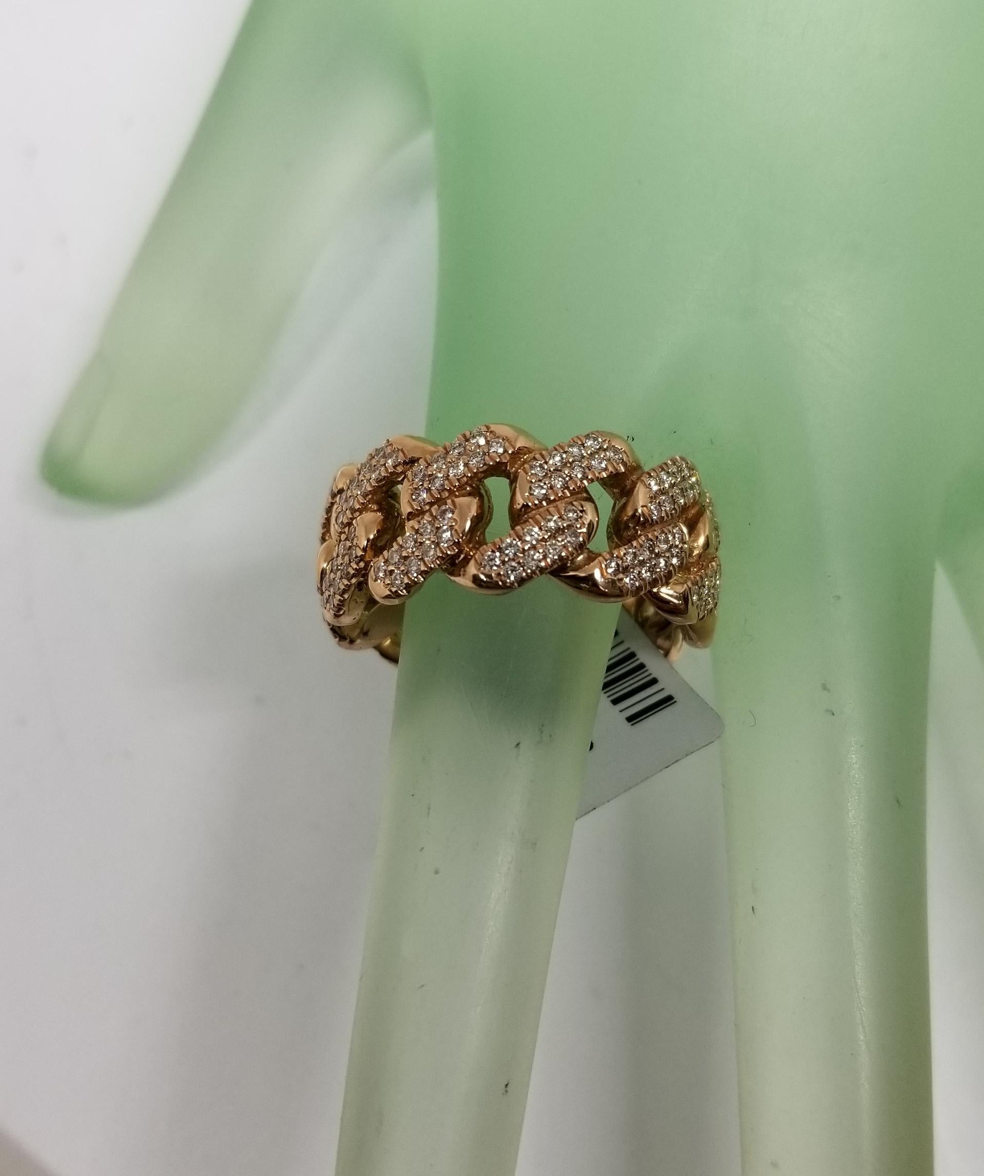 Modern 14 Karat Rose Gold Diamond Pave Link Ring