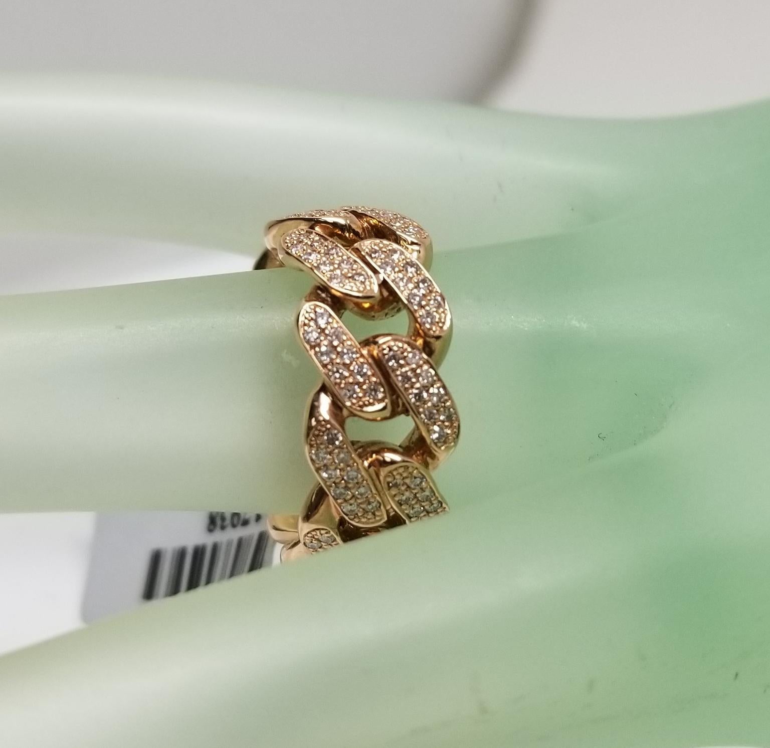 14 Karat Rose Gold Diamond Pave' Link Ring In New Condition In Los Angeles, CA